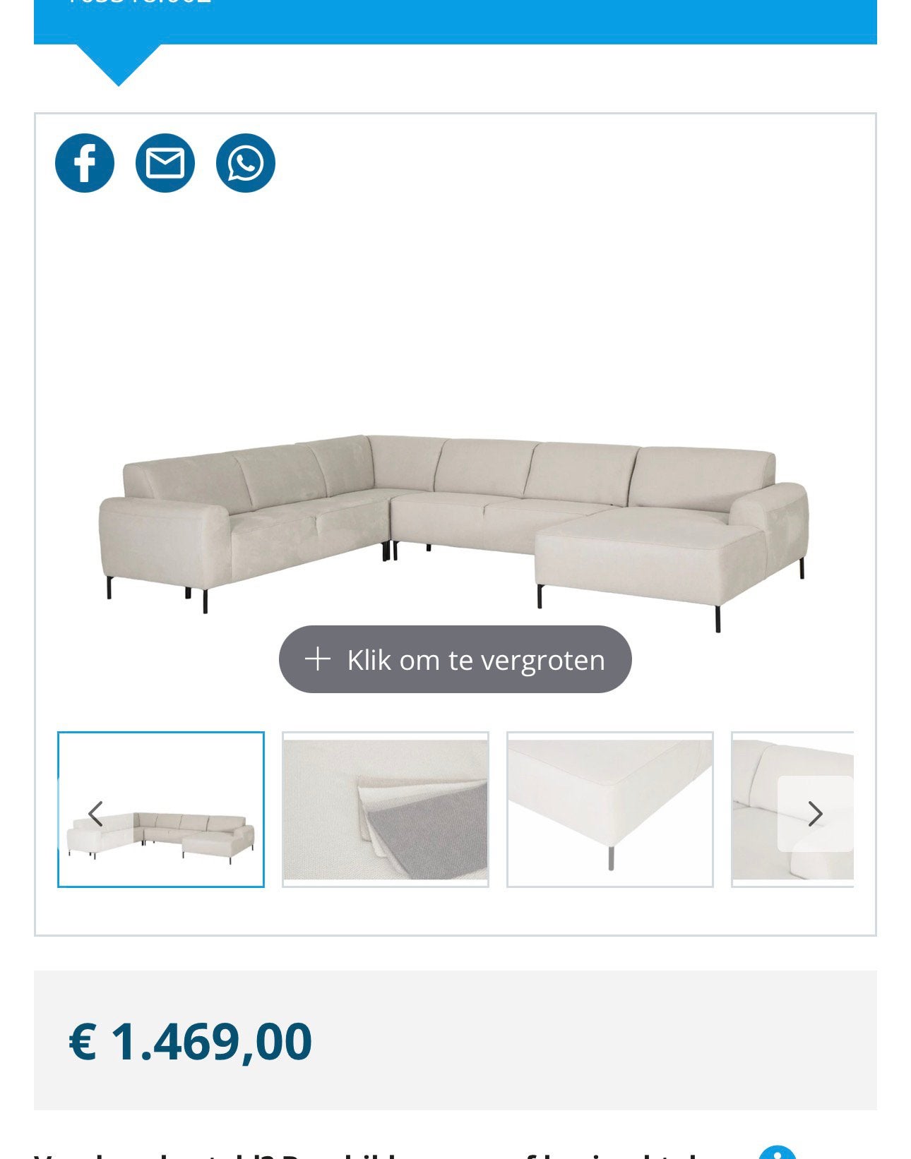 Hoeksalon 370x278cm- stof beige, Provincie West-Vlaanderen