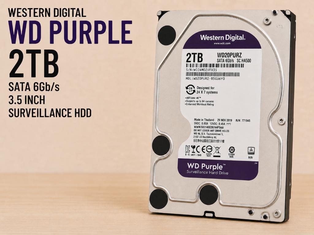 WD "Purple" 2TB - SATA - HDD, Computers en Software, Harde schijven, Intern, Zo goed als nieuw, SATA, HDD
