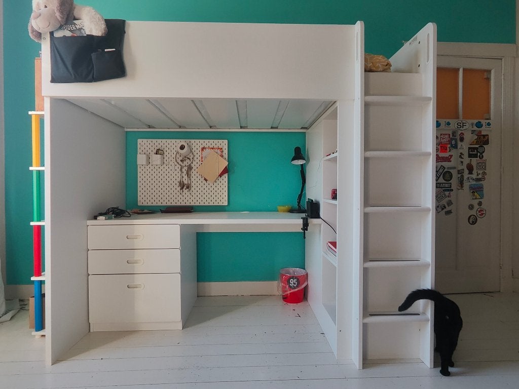 Hoogslaper met bureau, Enfants & Bébés, Chambre d'enfant | Lits superposés & Lits mezzanines, Comme neuf, Lit mezzanine, Enlèvement