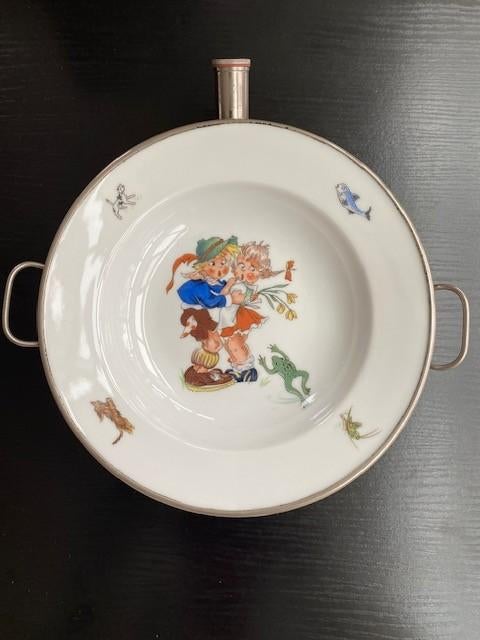 Antiek vintage warmhoudbord voor kinderen (jaren 1950-1960), Antiek en Kunst, Antiek | Servies los, Ophalen of Verzenden