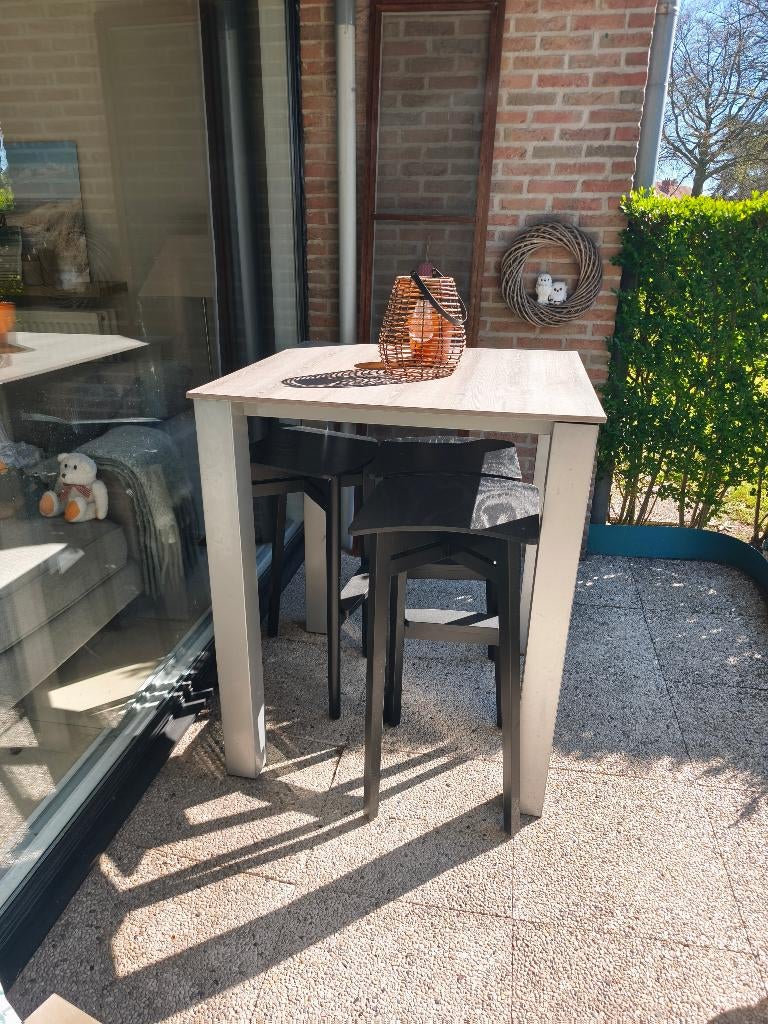 Hoge bartafel met 3 krukken, Huis en Inrichting, Tafels | Statafels, Ophalen, Gebruikt