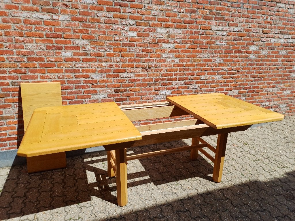 Massieve beuken eettafel – 1m60 x 1m + 2 verlengstukken, Ophalen, 50 tot 100 cm, Vijf personen of meer, 150 tot 200 cm
