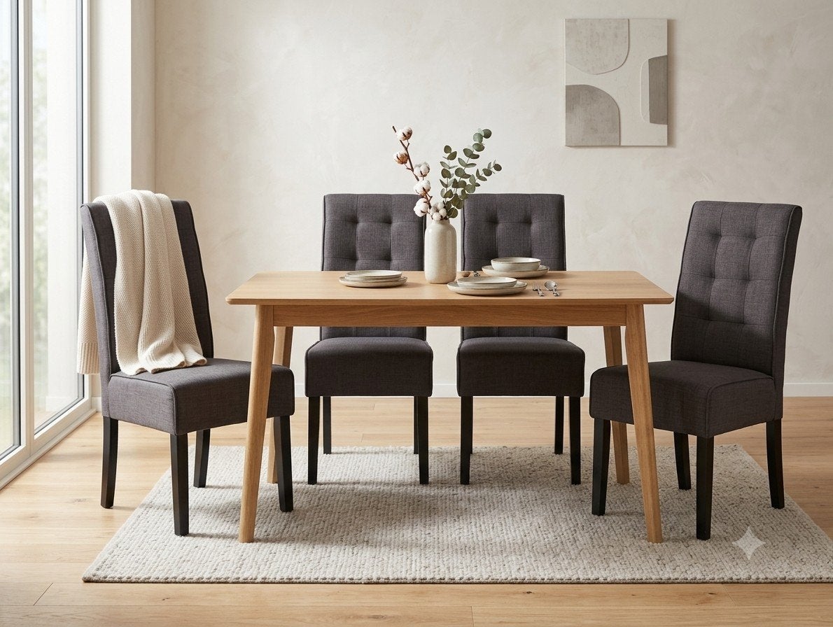 Set van 4 Stijlvolle Antraciet Eetkamerstoelen, Huis en Inrichting, Stoelen, Ophalen, Gebruikt, Vier, Stof