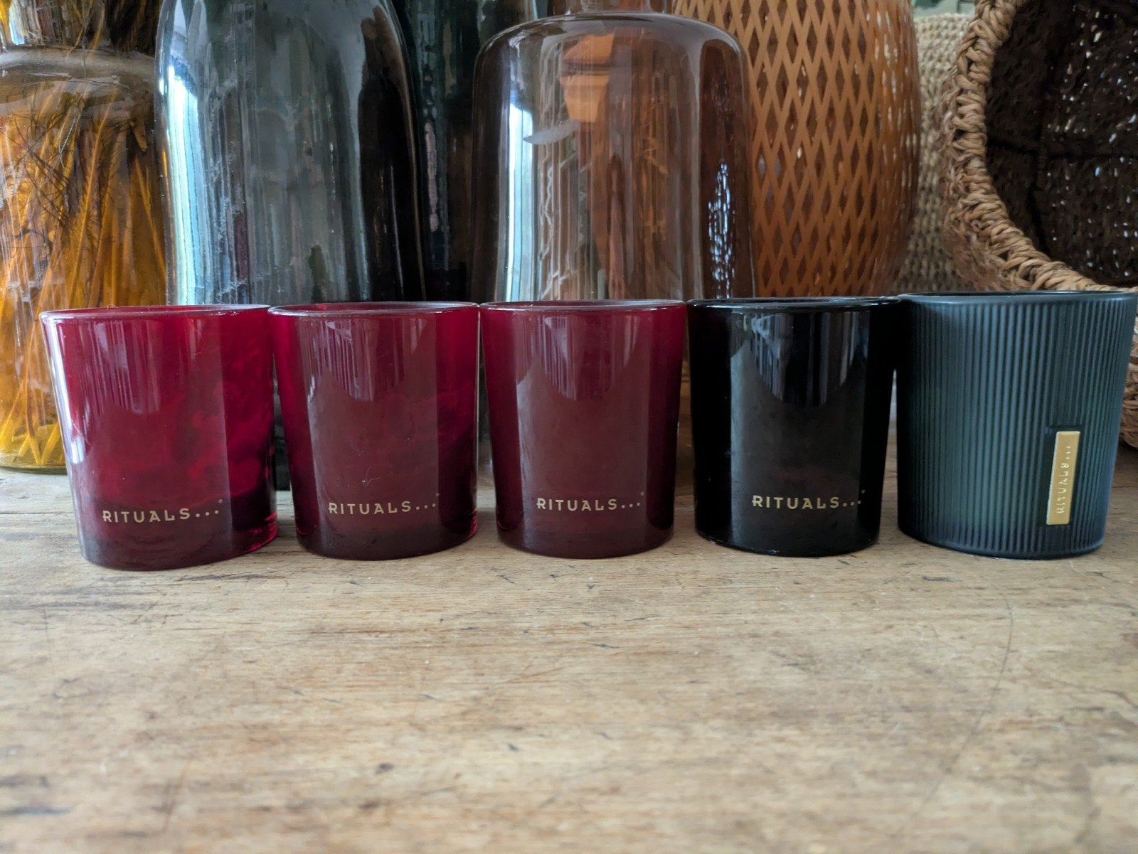 5 lege Rituals kaars potjes / samen 10 eur, Huis en Inrichting, Ophalen, Gebruikt, Glas, Rituals