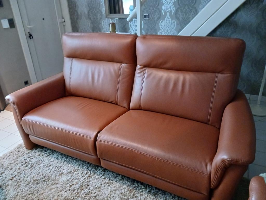 Salon Mecam, model Davina, Huis en Inrichting, Ophalen, Zo goed als nieuw, Rechte bank, Leer
