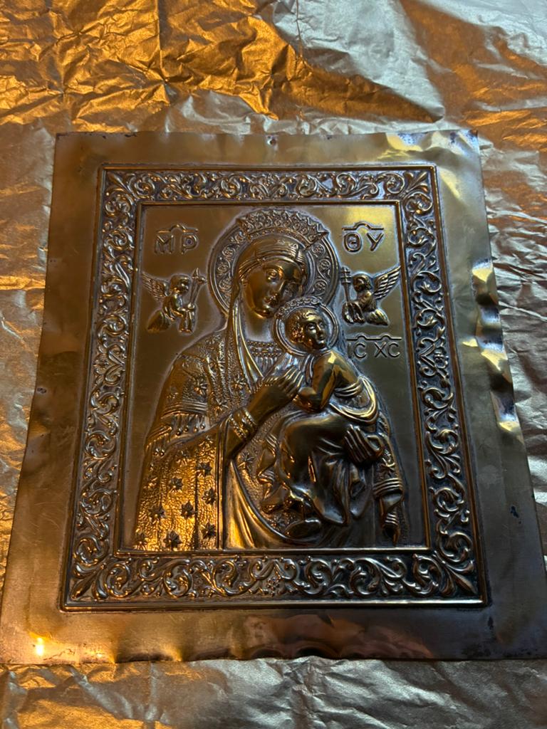 Icoontje verzilverd koper, Antiek en Kunst, Antiek | Religieuze voorwerpen, Ophalen