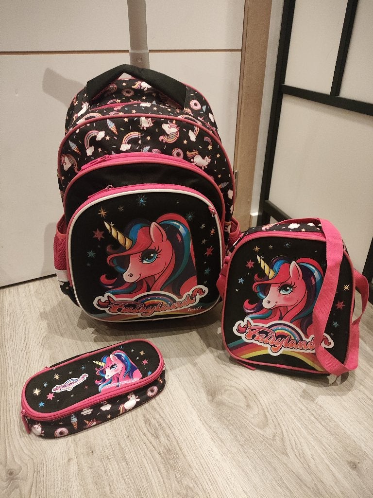 Boekentas set Unicorn met wieltjes, hele goede staat, Enlèvement, Comme neuf, Rose, Autres types