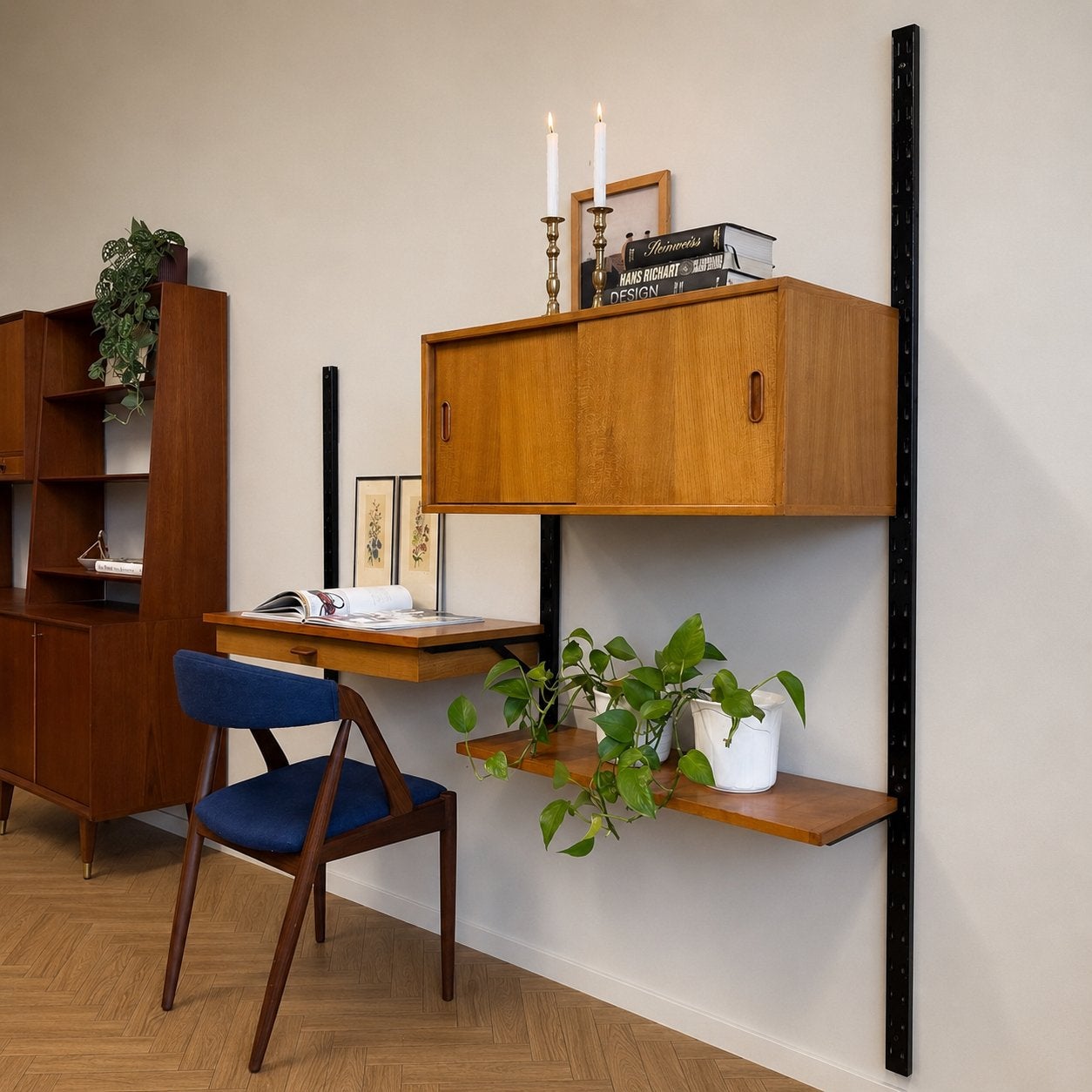 Vintage compact wandmeubel, teak, Ophalen of Verzenden, Gebruikt