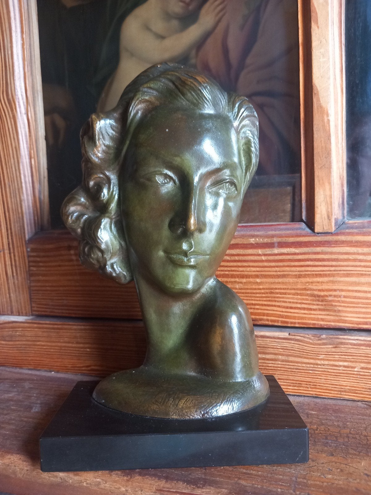 Art Deco beeld buste in brons., Ophalen, Brons