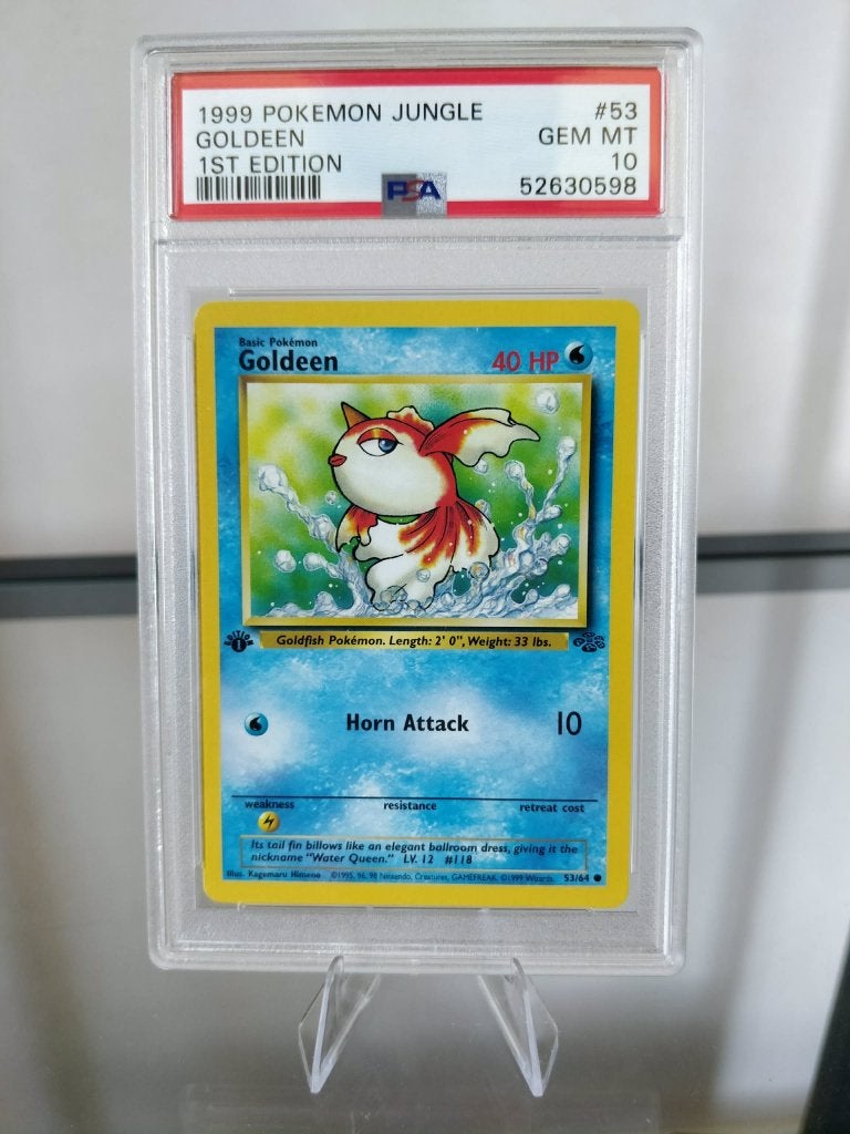 Goldeen - First edition - PSA 10, Hobby en Vrije tijd, Ophalen of Verzenden, Nieuw, Losse kaart, Foil