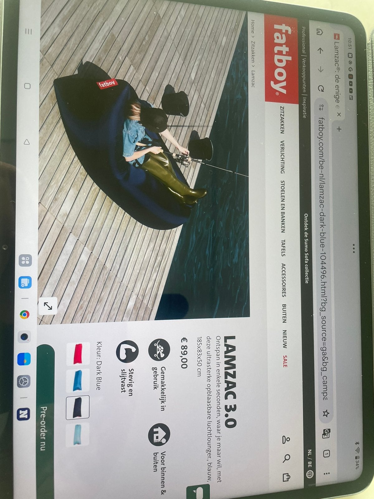 Lamzac 3.0 Fatboy zwarte opblaasbare luchtlounger, Enlèvement, Neuf