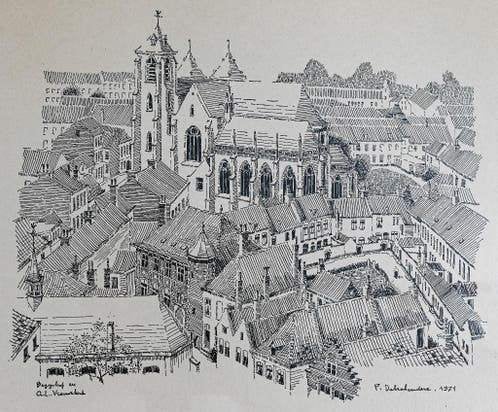 PENTEKENING PAUL DEBRABANDERE (STADSZICHT KORTRIJK), Antiquités & Art, Art | Dessins & Photographie, Enlèvement