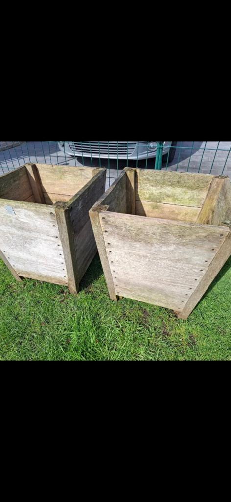 2 grote houten bloembakken, Tuin en Terras, Ophalen