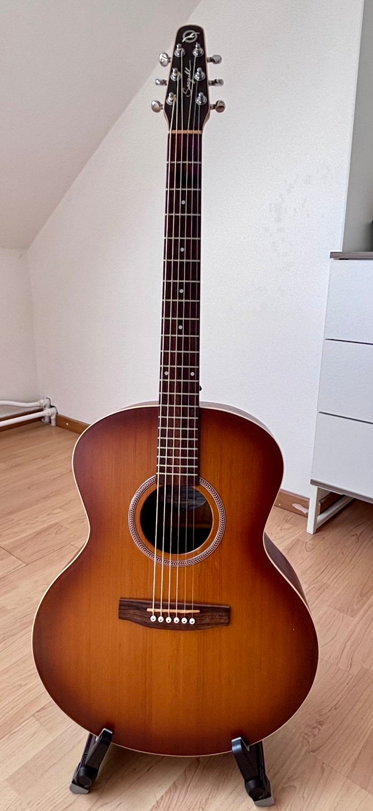 Guitare Seagull Entourage MJ Mini Jumbo Rustic Burst, Enlèvement, Comme neuf, Guitare Western ou Guitare Folk, Avec valise