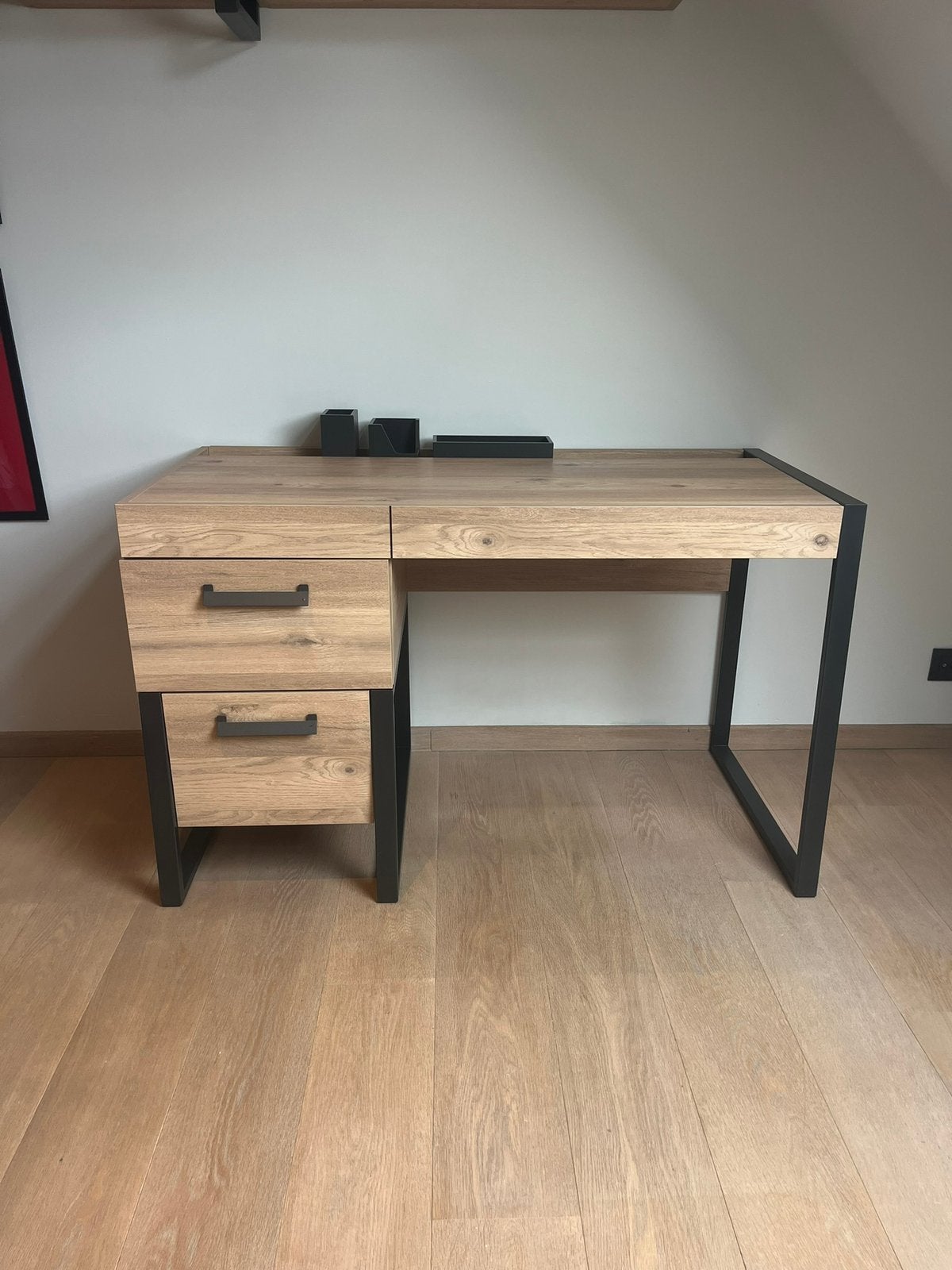 Bureau - houtlook met zwart metalen frame, Huis en Inrichting, Ophalen, Zwart, 120 cm, Hout