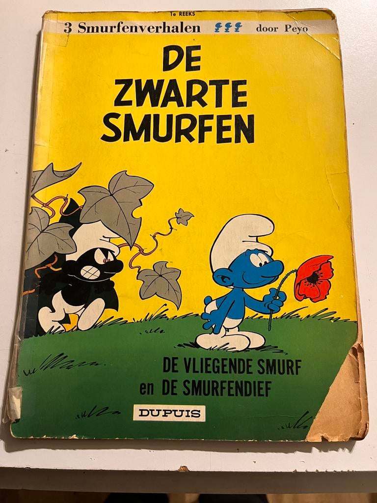 Vintage Smurfen album – De Zwarte Smurfen – Dupuis (Peyo), Verzamelen, Ophalen, Gebruikt
