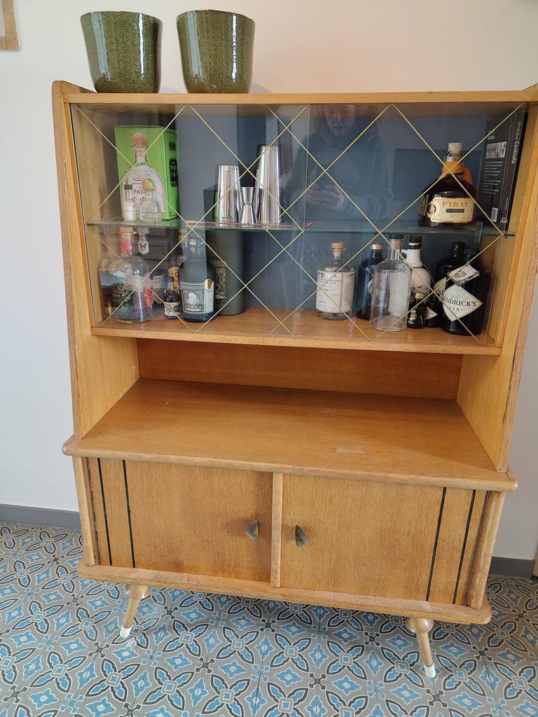 Retro vitrine/drankkast, Ophalen, Gebruikt