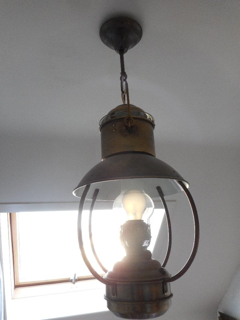 oude koperen hanglamp  67cm hoog 23cm breed, Enlèvement, Cuivre