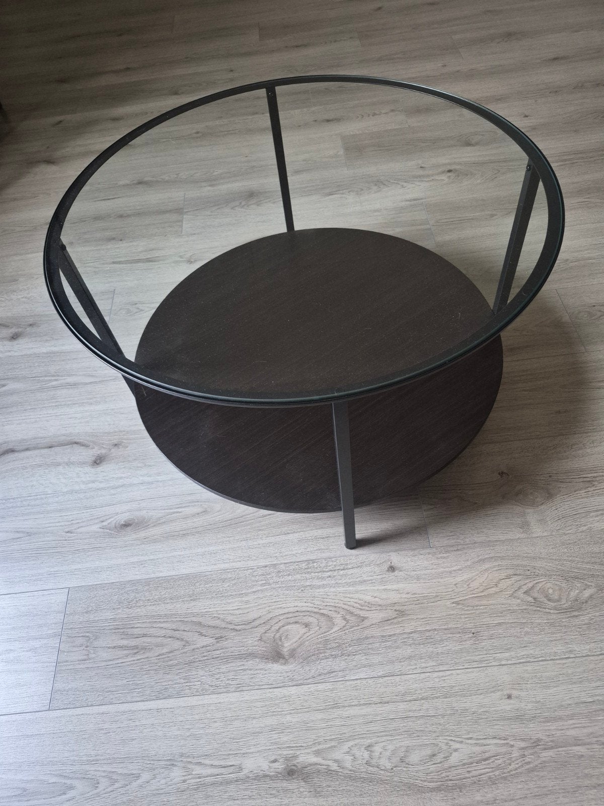salontafel zwart glas en hout onderaan, Ophalen, Glas