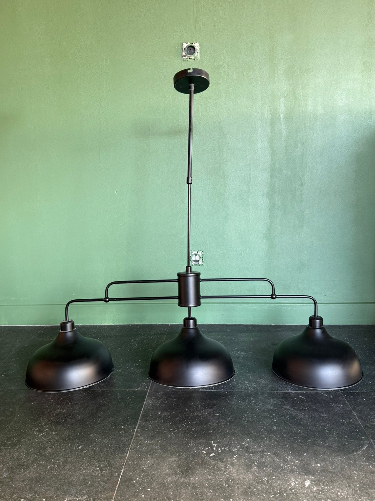 Suspension 3 lampes noire style industriel – 1m15 x 1m, Enlèvement, Comme neuf, Métal, Industriel