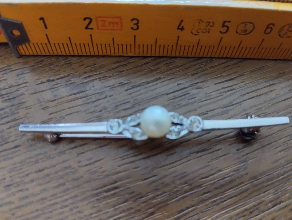 Broche vintage en argent avec perle de Majorque, Envoi, Perle
