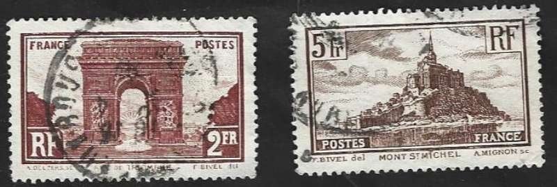 2 Postzegels Frankrijk 1936 Vimy- Gedenkteken WO 1, Postzegels en Munten, Ophalen of Verzenden, Gestempeld
