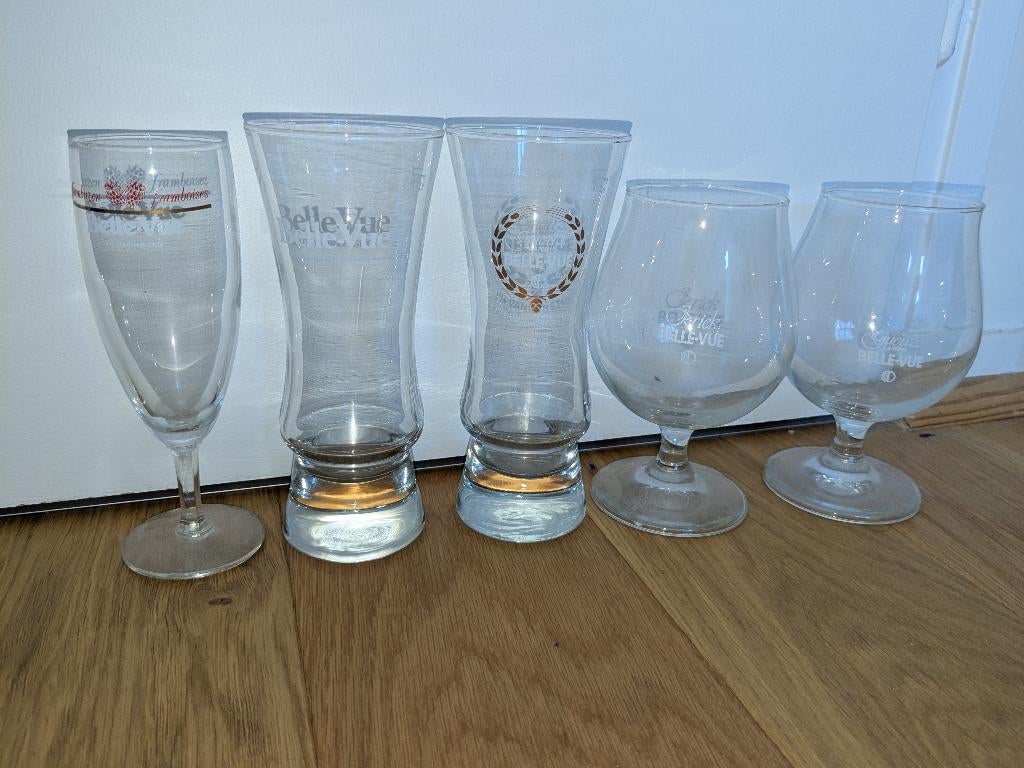 Lot de verres à bière anciens brasserie Belle-Vue, Collections, Enlèvement, Leeuw