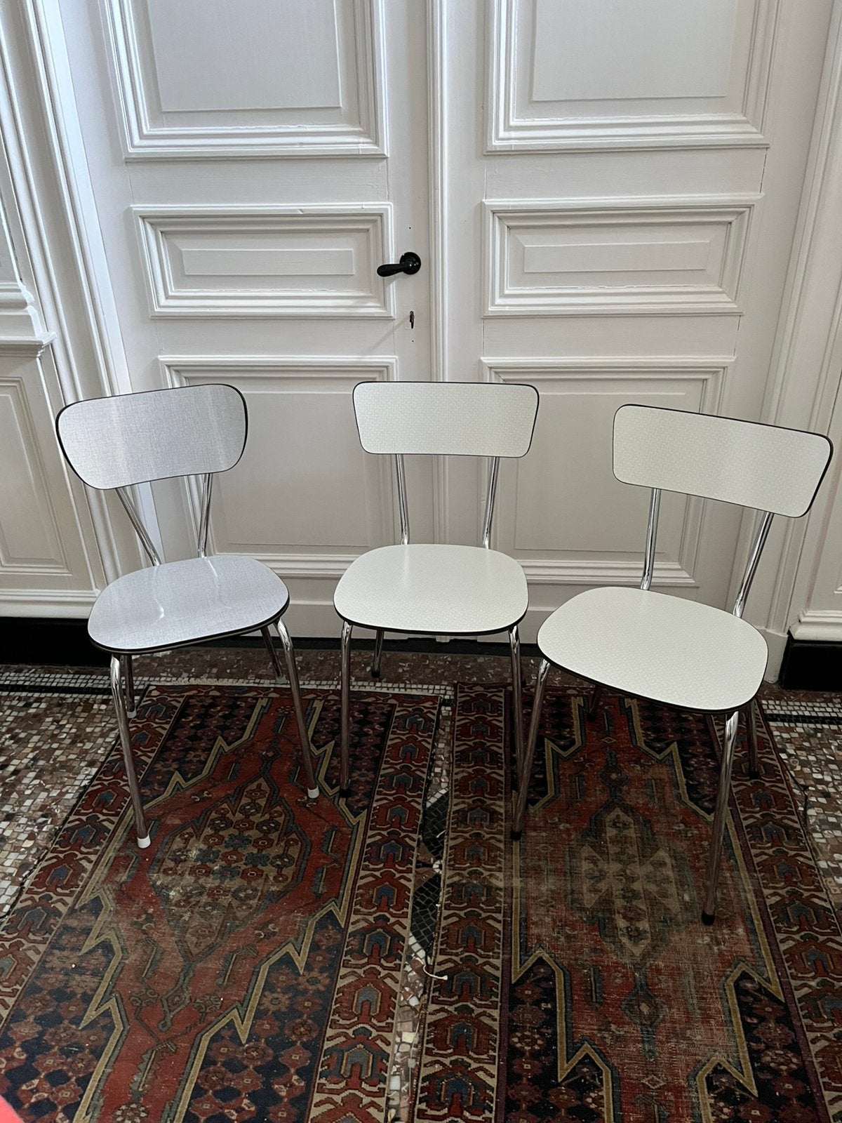 VINTAGE RETRO STOELEN 3 STUKS FOTMICA CHROOM KEUKEN, Ophalen, Zo goed als nieuw