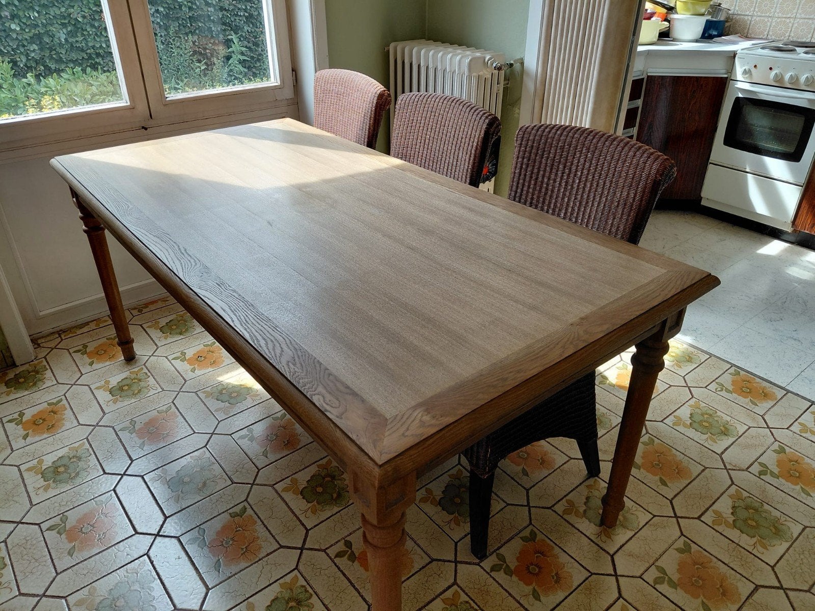 eiken tafel Bristol met 6 stoelen, Landelijk/rustiek, Comme neuf, Enlèvement, 50 à 100 cm