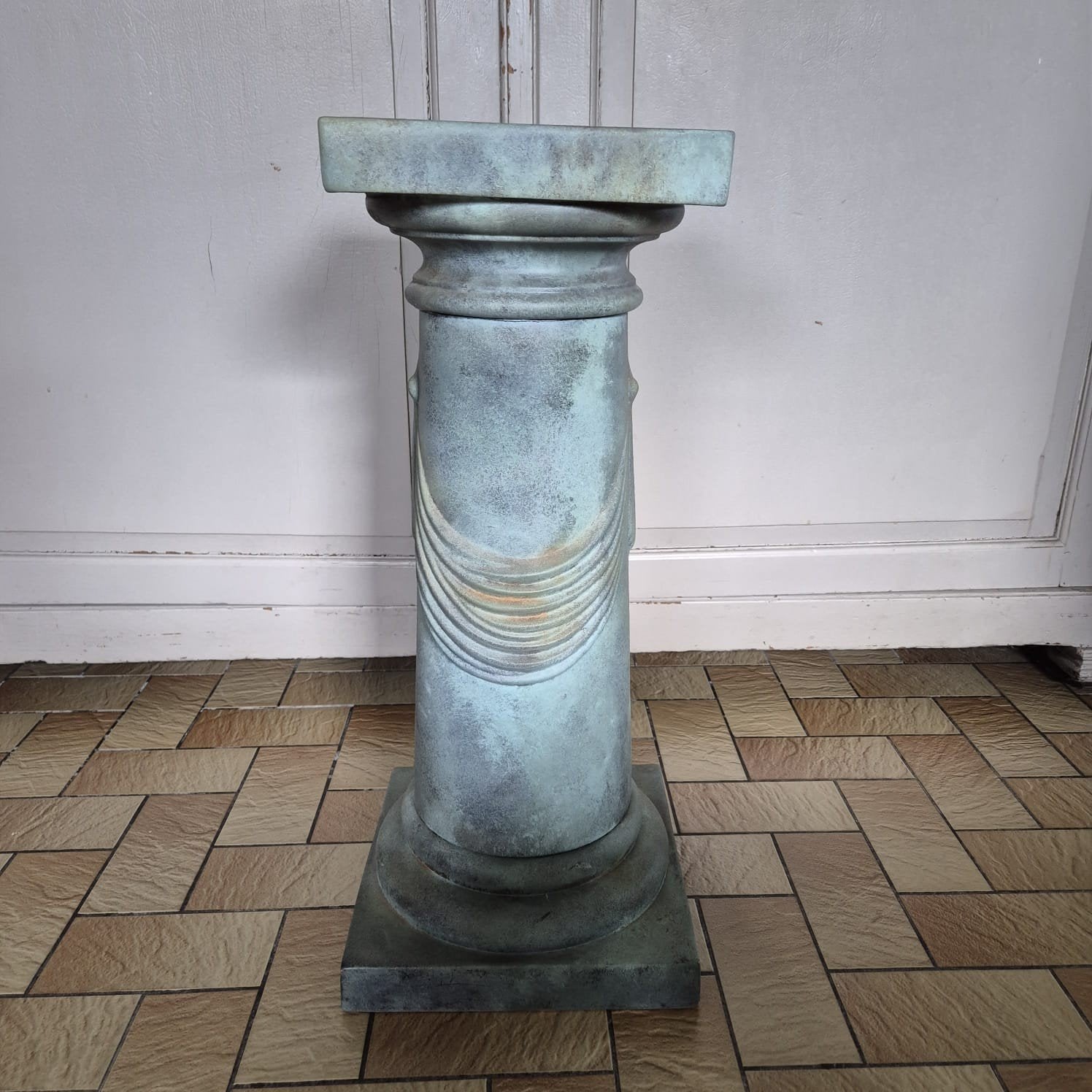 Decoratieve zuiltafel met glazen blad | Terracotta look | 70, Ophalen