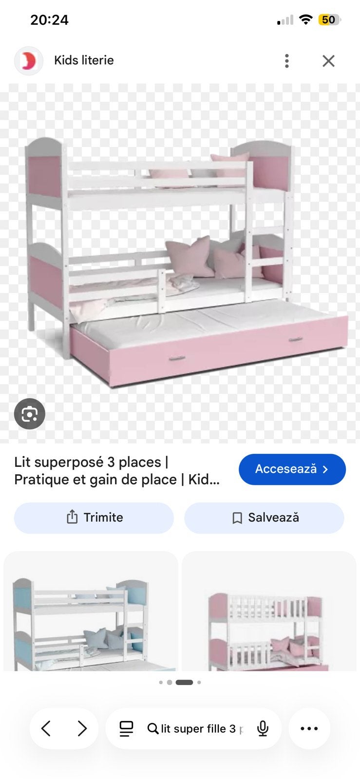 Lit superposé 3 places pour files, LIRE L ANNONCE !!!, Kinderen en Baby's, Ophalen, 85 tot 100 cm, Hoogslaper of Stapelbed, Zo goed als nieuw