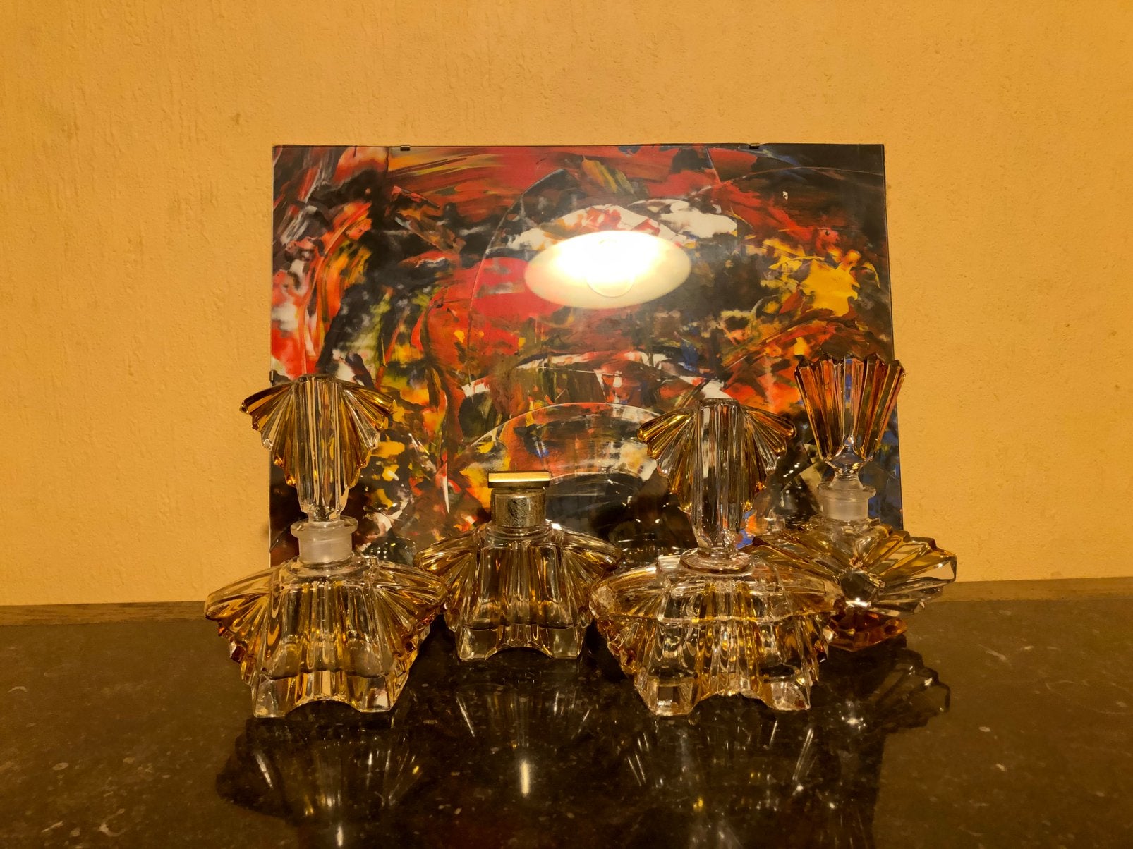 Superbe garniture/Lot de 4 flacons à parfum vintage Art Déco, Enlèvement