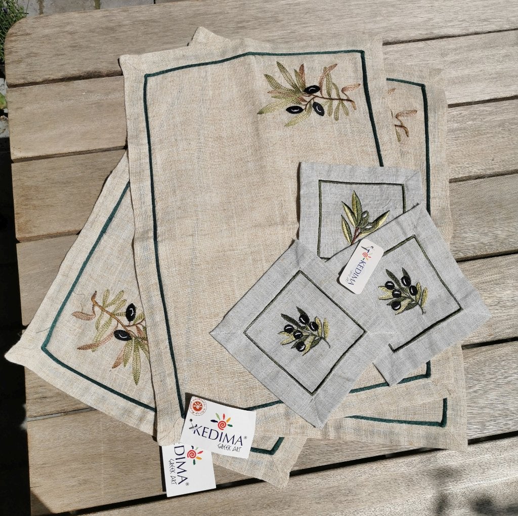 Set van 3 linnen placemats en mini-servetjes of onderzetters, Ophalen of Verzenden, Nieuw, Linnen, Placemat