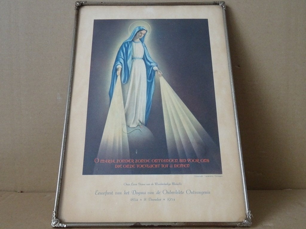 Vintage prent Heilige Maria Onbevlekte Ontvangenis 21x30cm, Verzamelen, Religie, Ophalen of Verzenden, Gebruikt, Overige typen