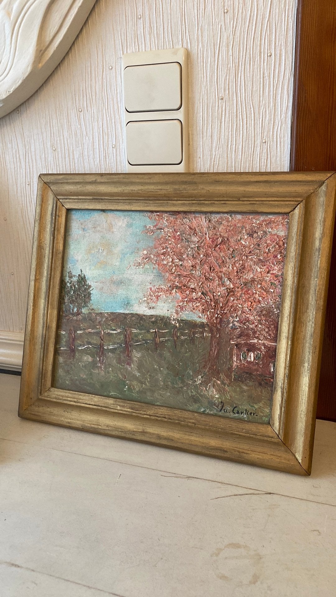 Peinture à l’huile ancienne Arbre en fleurs, Peinture à l'huile, Signé, Enlèvement, Toile