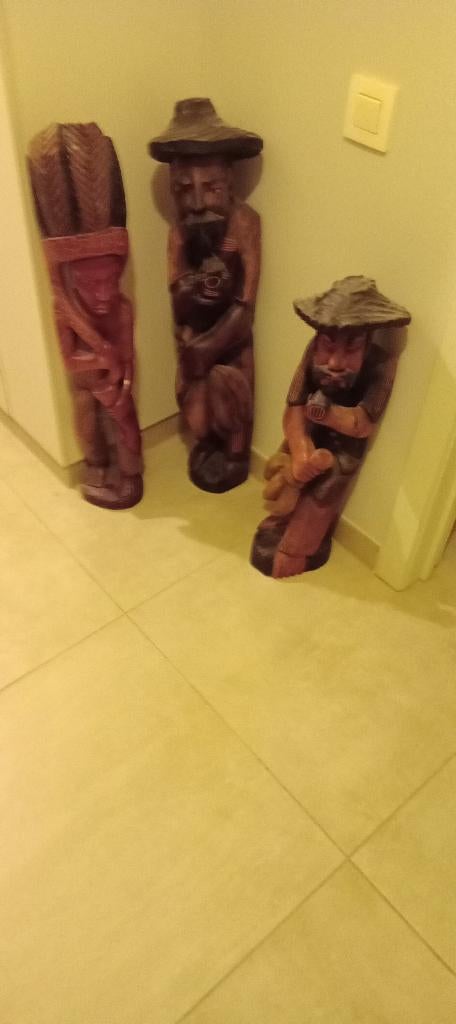 3 ebben houten beelden, Antiek en Kunst, Kunst | Beelden en Houtsnijwerken, 50 - 100 cm, Hout, Overige stijlen, Ophalen