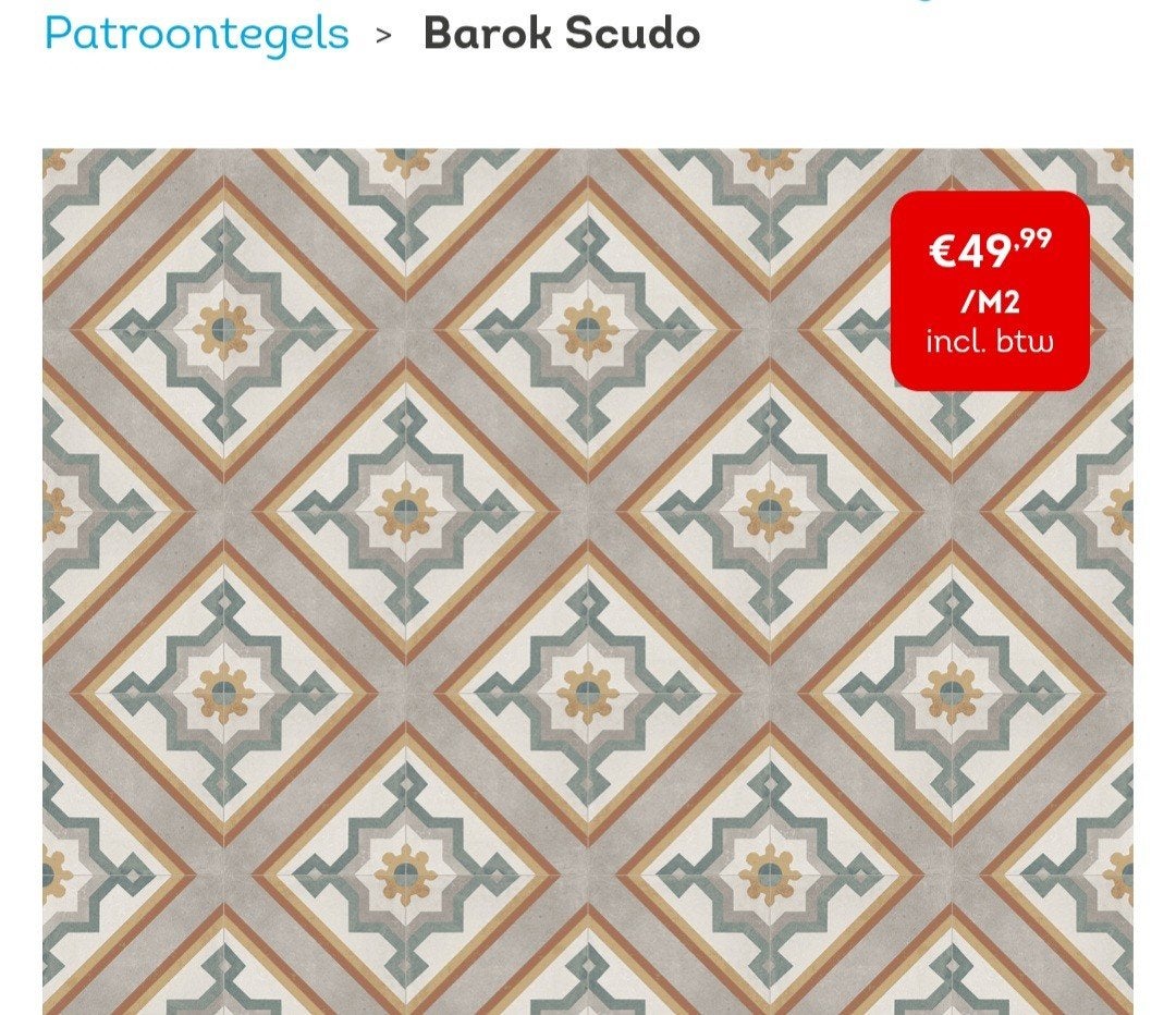 Patroontegel Barok Scudo 2m², Doe-het-zelf en Bouw, Ophalen, Nieuw, 20 tot 40 cm, Minder dan 5 m²