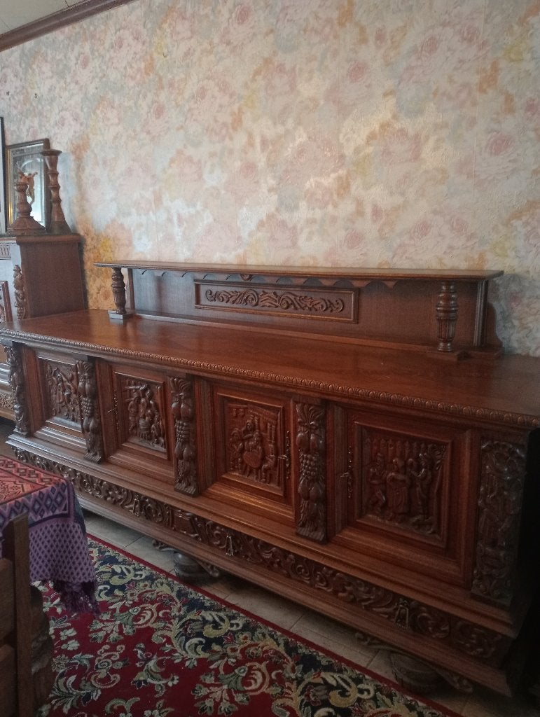 Vintage eiken dressoirkast met opzet (volledige eetplaats), Antiek en Kunst, Ophalen