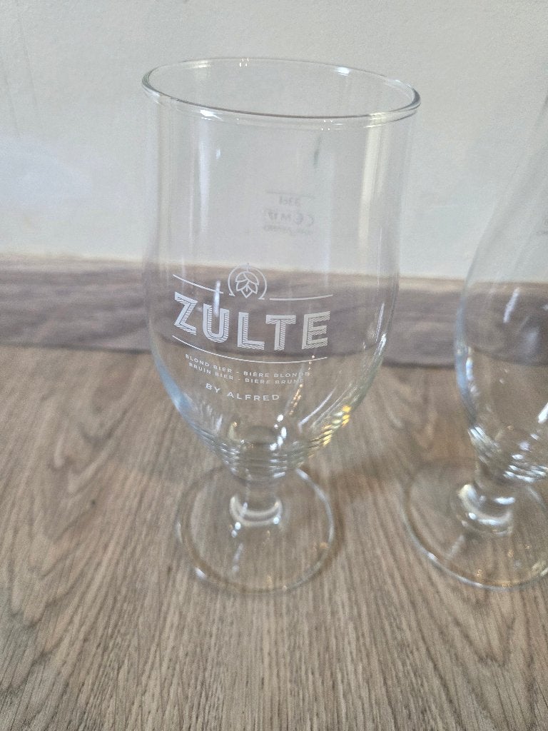 3 Zulte 33cl bierglazen, Verzamelen, Glas en Drinkglazen, Zo goed als nieuw, Bierglas, Ophalen
