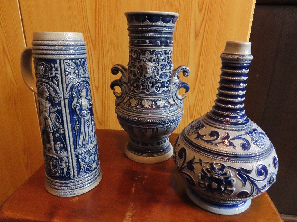 Lot 2 vases et 1 chope grès bleu Westervald, Antiquités & Art, Enlèvement ou Envoi