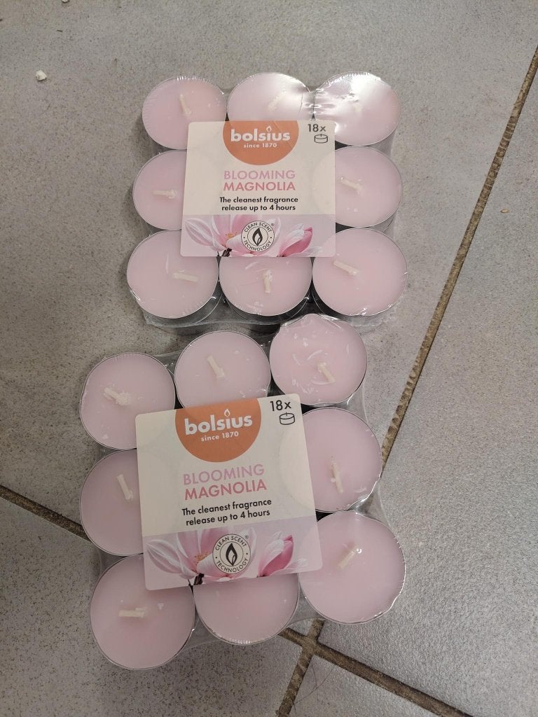 2 lots de 18 bougies chauffe-plat parfum magnolia, Rose, Enlèvement, Bougie, Cire