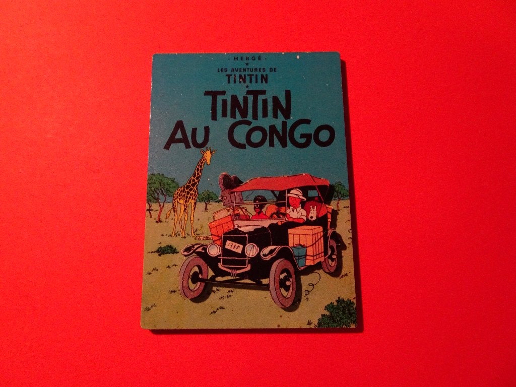 Houten magneet met reliëf - Kuifje in Congo, Verzamelen, Ophalen of Verzenden, Gebruikt, Overige typen