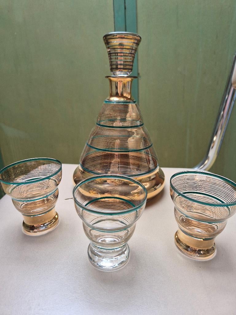 vintage porto karaf met 3 glazen, Verzamelen, Glas en Drinkglazen, Gebruikt, Overige typen, Ophalen of Verzenden