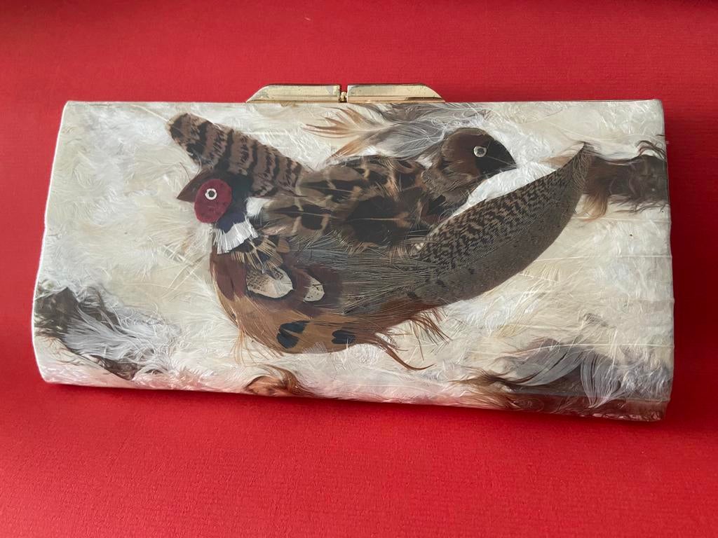 Unique - PORTE-FEUILLE vintage en plumes véritables !, Collections, Enlèvement ou Envoi, Autres types
