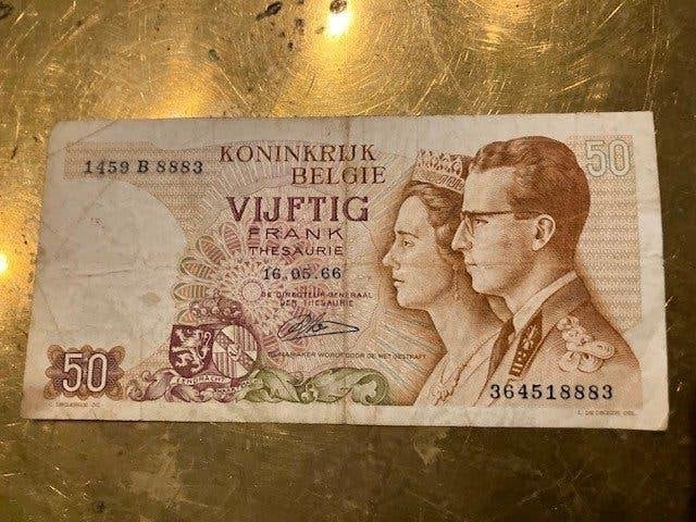 BANKBRIEFJE BILJET 50 BELGISCHE FRANK 16 05 66, Postzegels en Munten, Bankbiljetten | België, Ophalen of Verzenden, Los biljet
