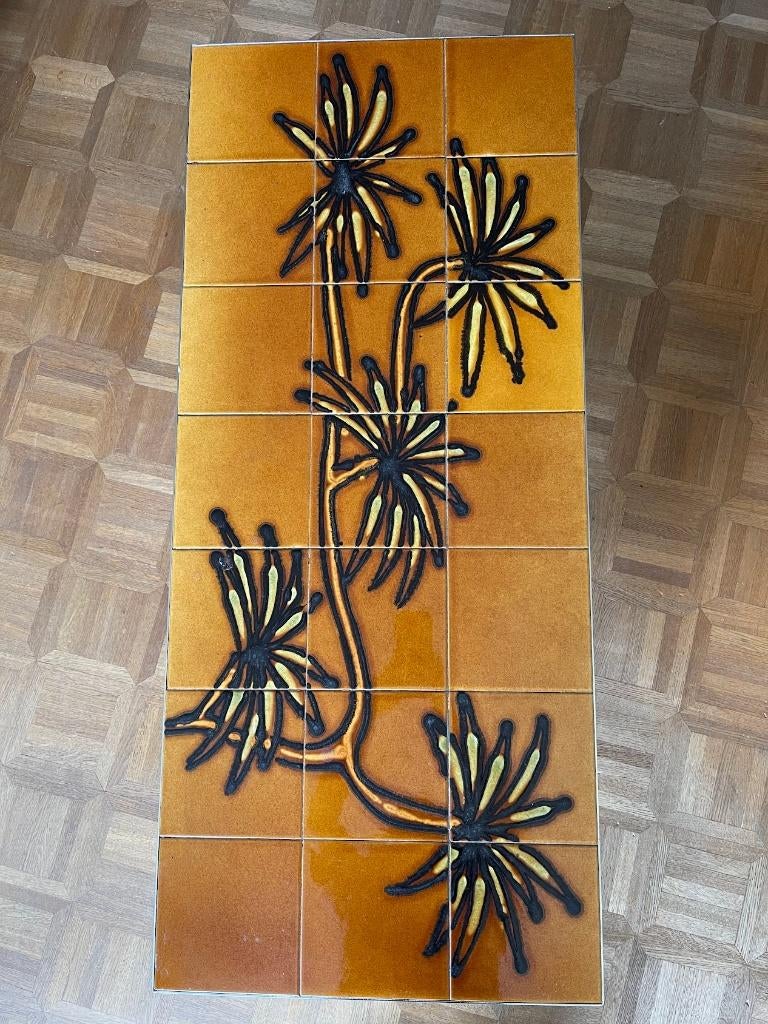 Vintage salontafel / tegeltafel, Huis en Inrichting, Tafels | Salontafels, Ophalen, Minder dan 50 cm, Gebruikt, 100 tot 150 cm