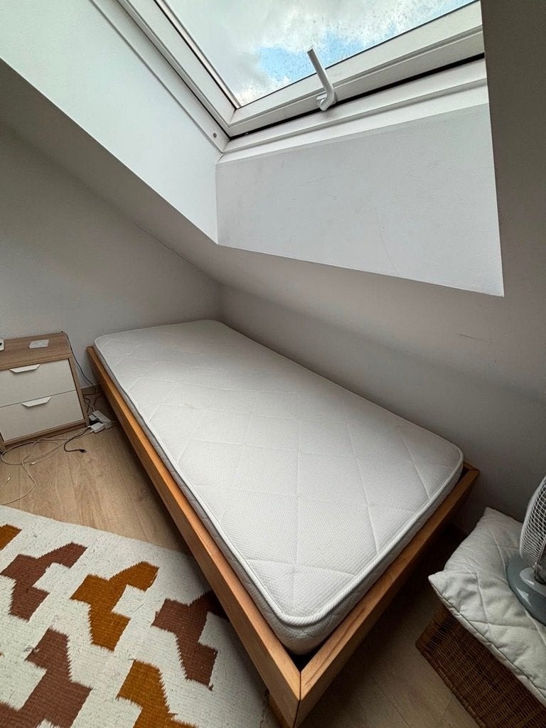 A vendre : Lit 1 personne / Complet (Bois massif), Maison & Meubles, 90 cm, Une personne, Brun, Enlèvement