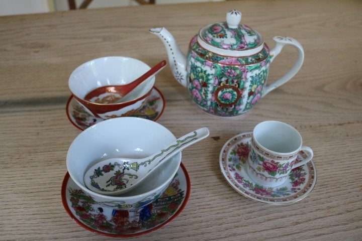 Chinees porselein theeservies - vintage, Huis en Inrichting, Keuken | Servies, Overige merken, Vintage, Ophalen of Verzenden, Zo goed als nieuw