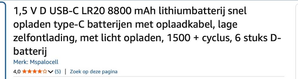 Oplaadbare D batterijen ( 6 stuks ), Ophalen, Nieuw, Oplaadbaar