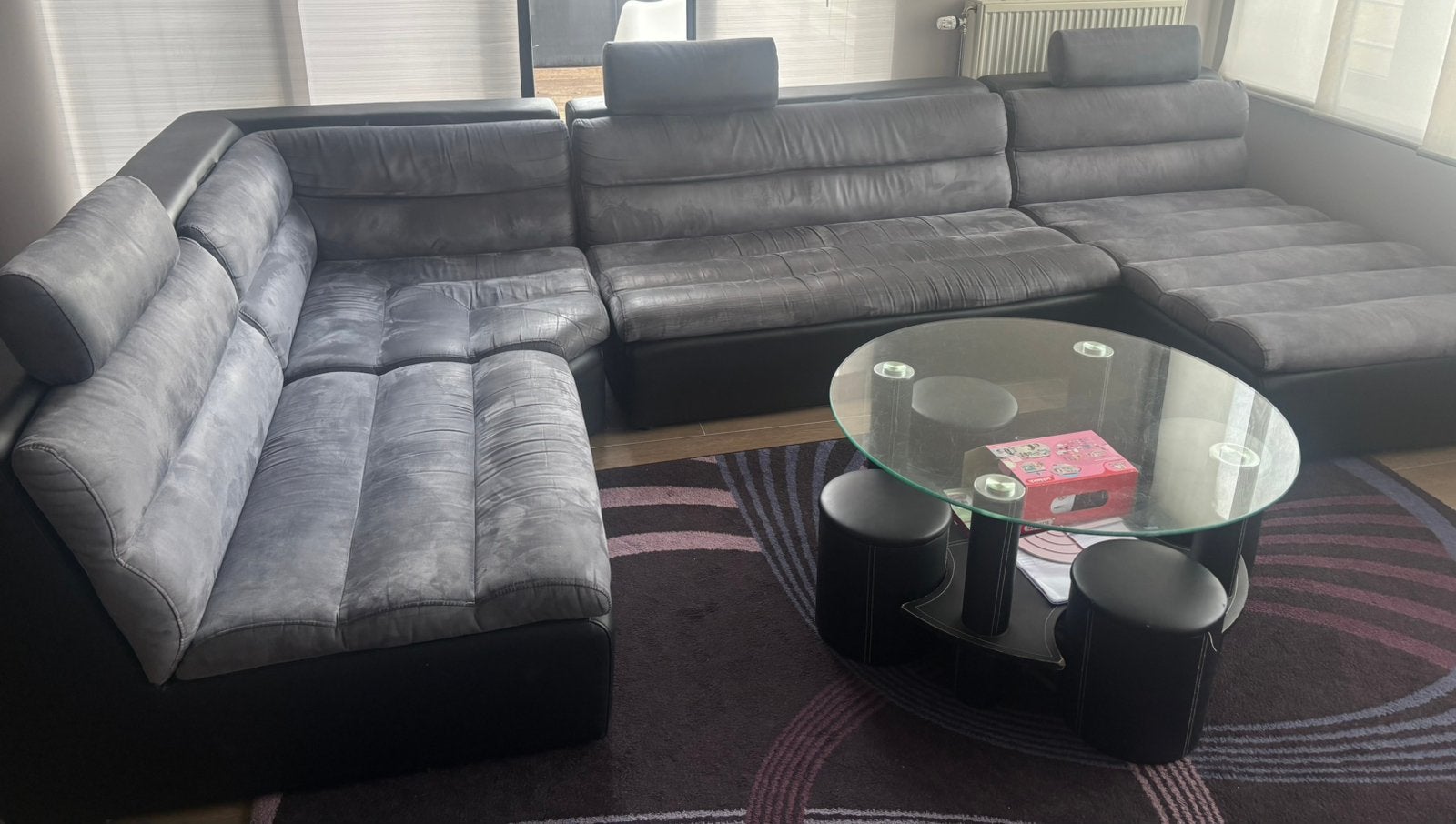 Divan 6 places microfibres gris., Maison & Meubles, Enlèvement, Utilisé, Synthétique